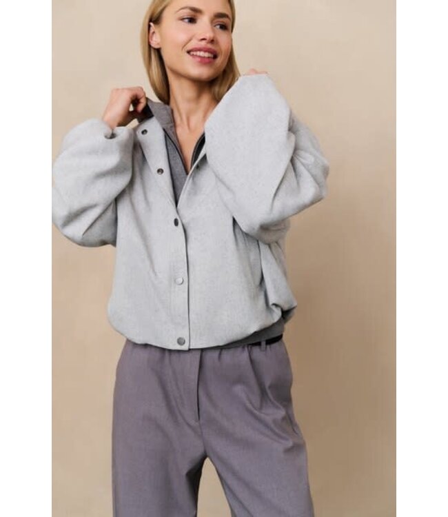 YAYA Woven oversized jacket with baloon effect - LIGHT GREY MELANGE