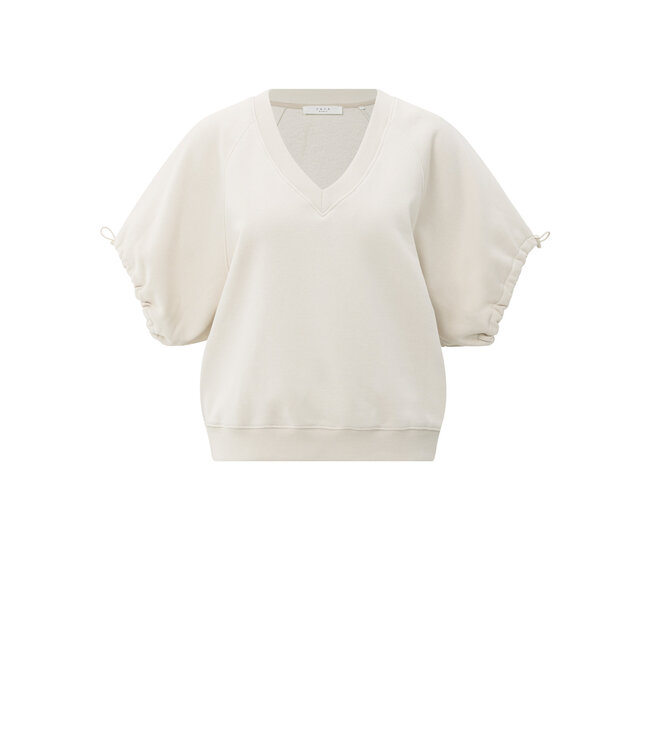 YAYA V-neck sweatshirt with elastic cords at sleeve - CHALK WHITE
