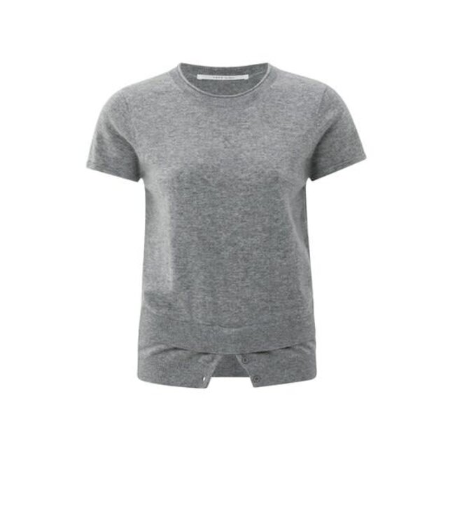 YAYA Short sleeve knitted top with double hem - MEDIUM GREY MELANGE