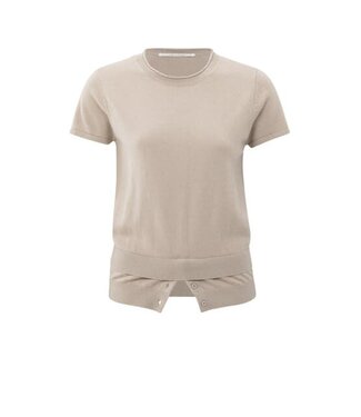 YAYA Short sleeve knitted top with double hem - SAND MELANGE