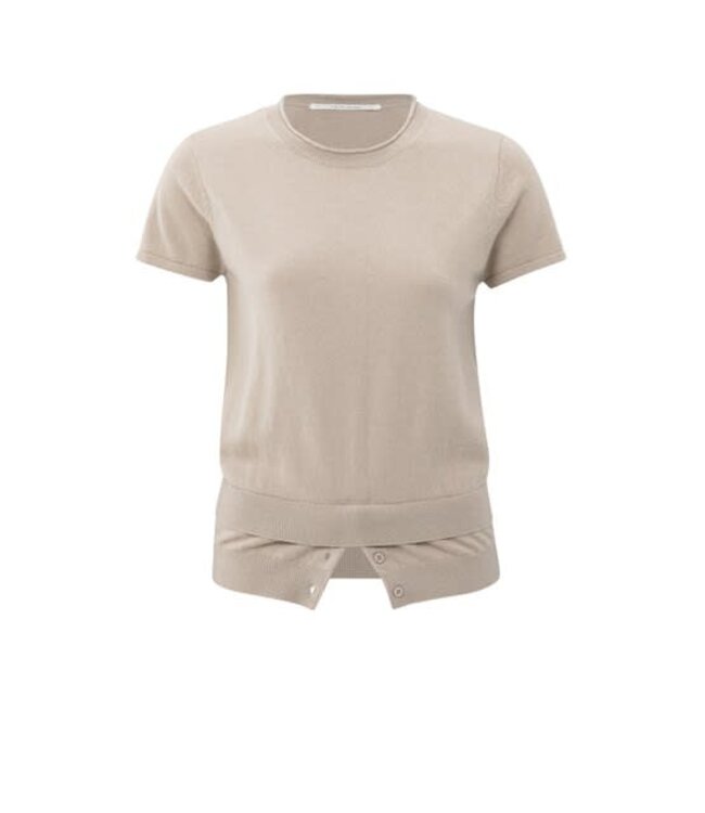 YAYA Short sleeve knitted top with double hem - SAND MELANGE