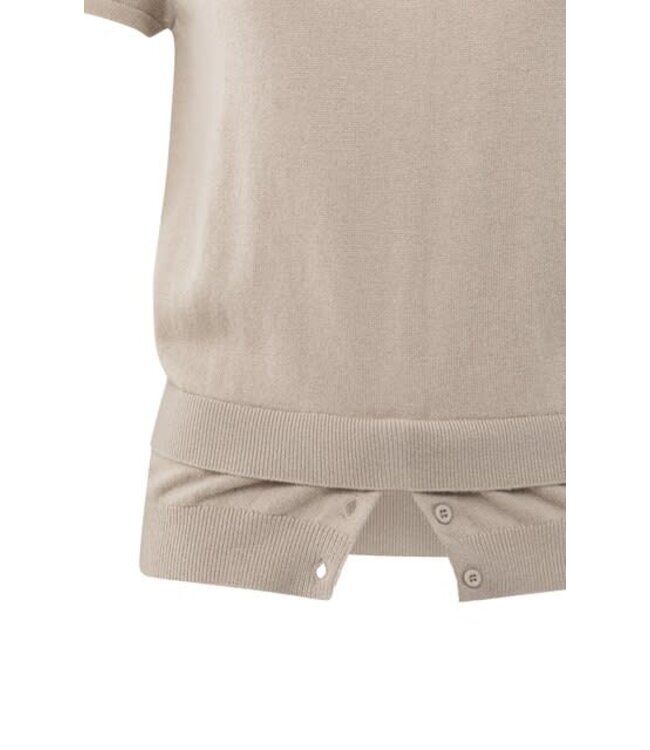 YAYA Short sleeve knitted top with double hem - SAND MELANGE