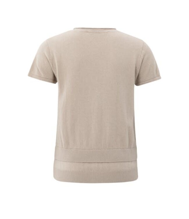 YAYA Short sleeve knitted top with double hem - SAND MELANGE