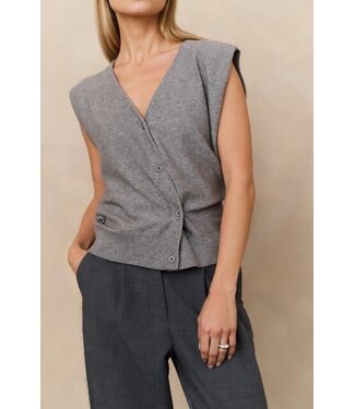 YAYA Knitted gilet a-symmetric button closure - MEDIUM GREY MELANGE