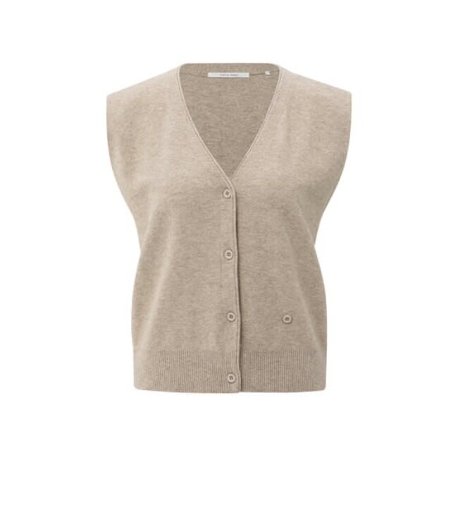 YAYA Knitted gilet a-symmetric button closure - SAND MELANGE