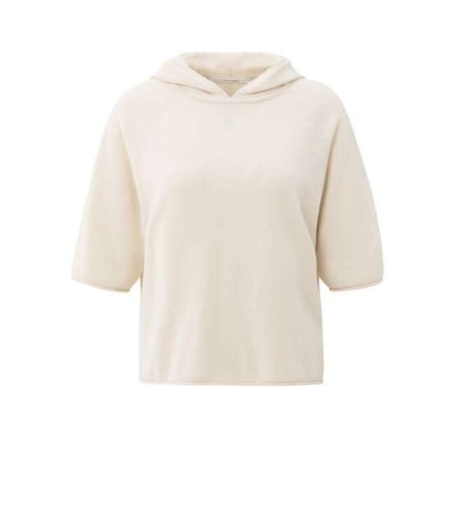 YAYA Short sleeve knitted hoody - CHALK WHITE