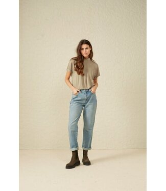 YAYA High waist loose straight fit denim - BLUE DENIM