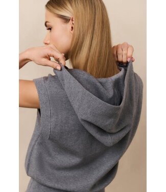 YAYA Sleeveless knitted hoody with zipper - MEDIUM GREY MELANGE