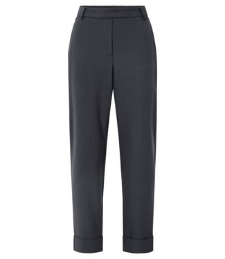 YAYA Pants with elastic waist, pockets and turned-up hem - OYSTER BLACK