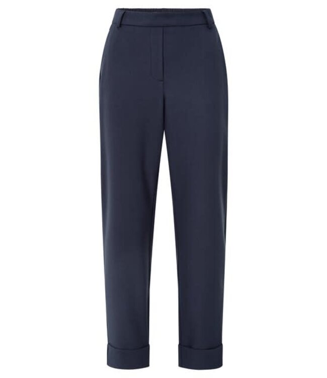 YAYA Pants with elastic waist, pockets and turned-up hem - INKWELL BLUE