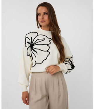 Esqualo Esqualo Sweater tape flower patch Off White