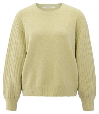 YAYA Rib mixed sweater ls - PALE OLIVE GREEN MELANGE