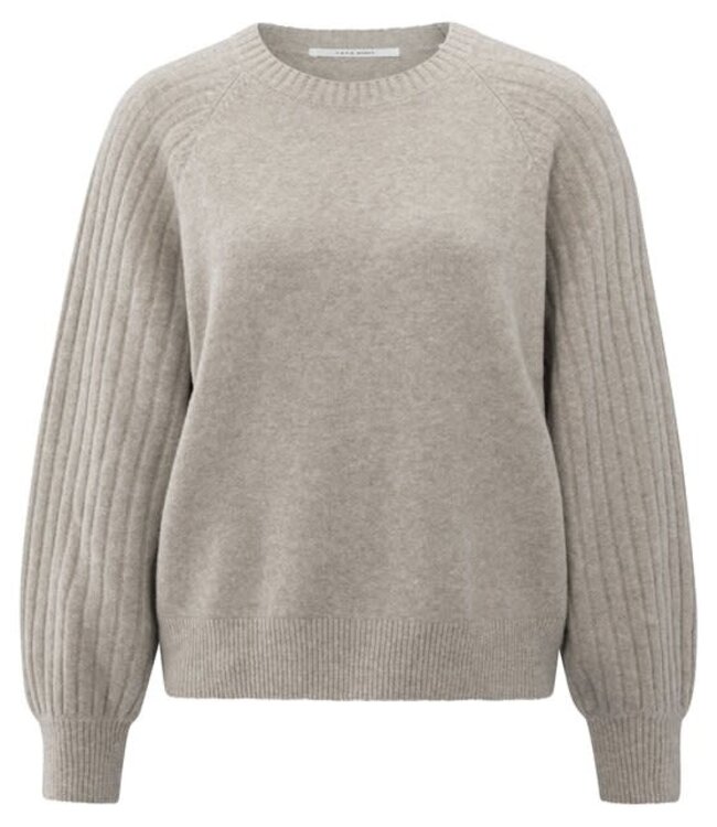 YAYA Rib mixed sweater ls - BROWNISH GREY MELANGE