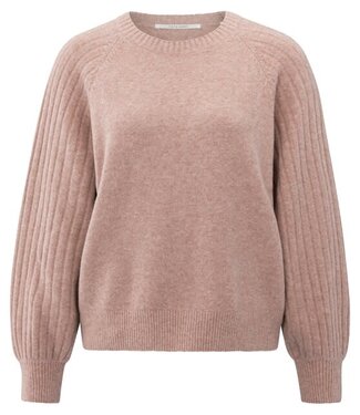 YAYA Rib mixed sweater ls - BLUSH PINK MELANGE
