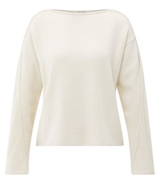 YAYA Boatneck sweater with fringes - OFF WHITE KNIT