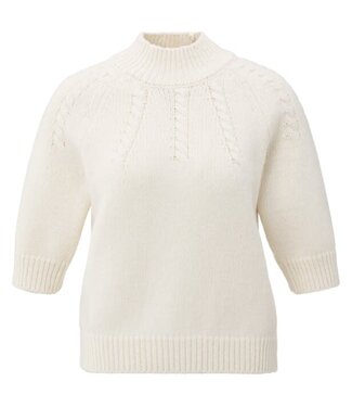 YAYA Cable sweater short sleeve - OFF WHITE KNIT