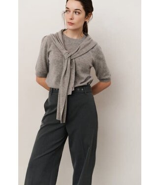 YAYA Short sleeve sweater with fake scarf - BROWNISH GREY