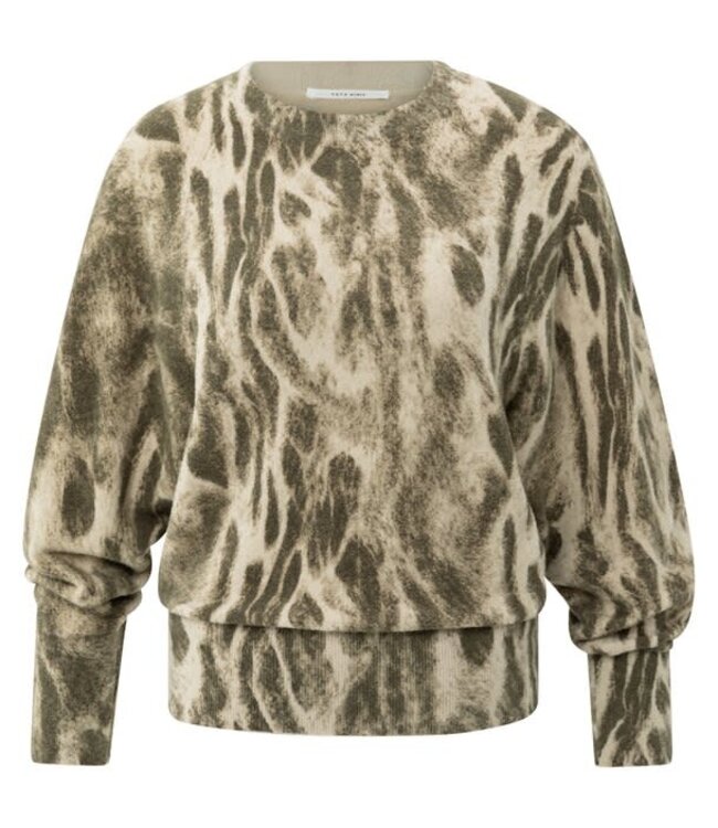 YAYA Sweater with allover print - PALE KHAKI BEIGE DESSIN