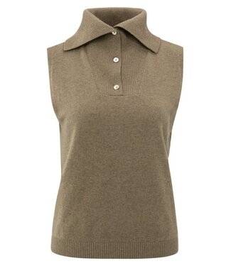 YAYA Sleeveless sweater with collar - CAPERS MELANGE