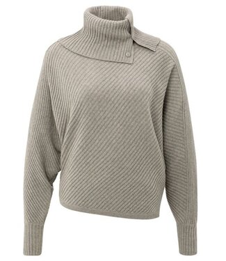 YAYA Batwing sweater with collar ls - BROWNISH GREY MELANGE