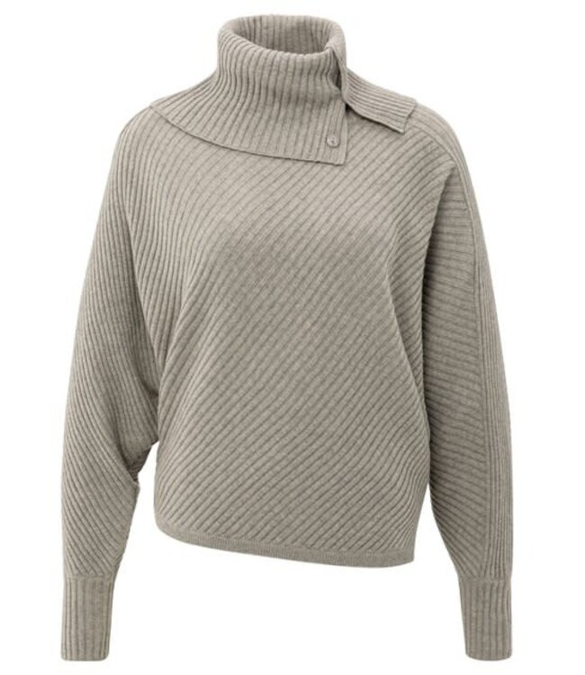 YAYA Batwing sweater with collar ls - BROWNISH GREY MELANGE