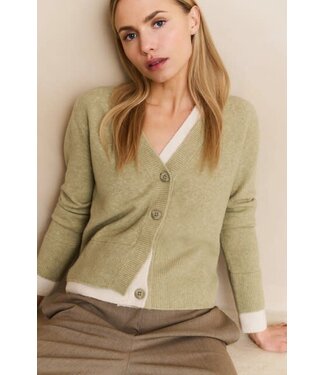 YAYA Cardigan with contrast details - SAND BEIGE MELANGE