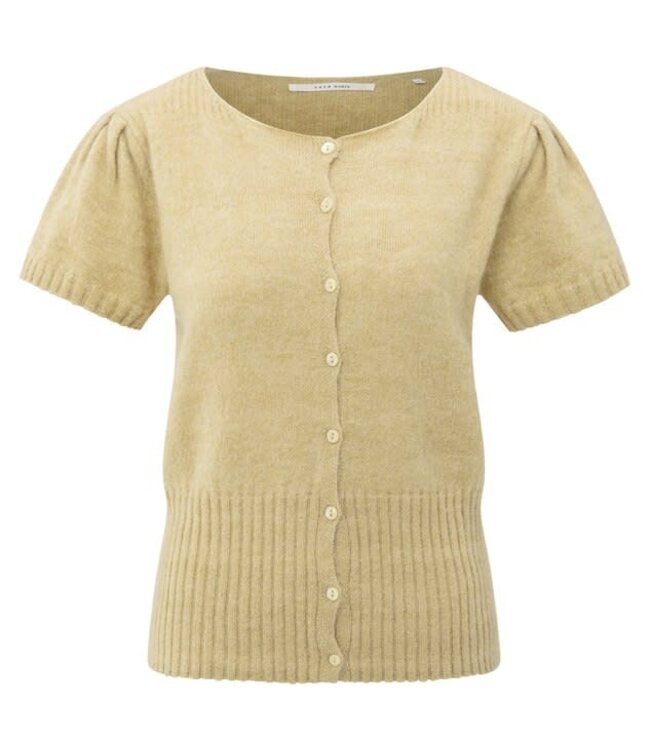 YAYA Short sleeve cardigan with parts of rib stitch - PALE OLIVE GREEN