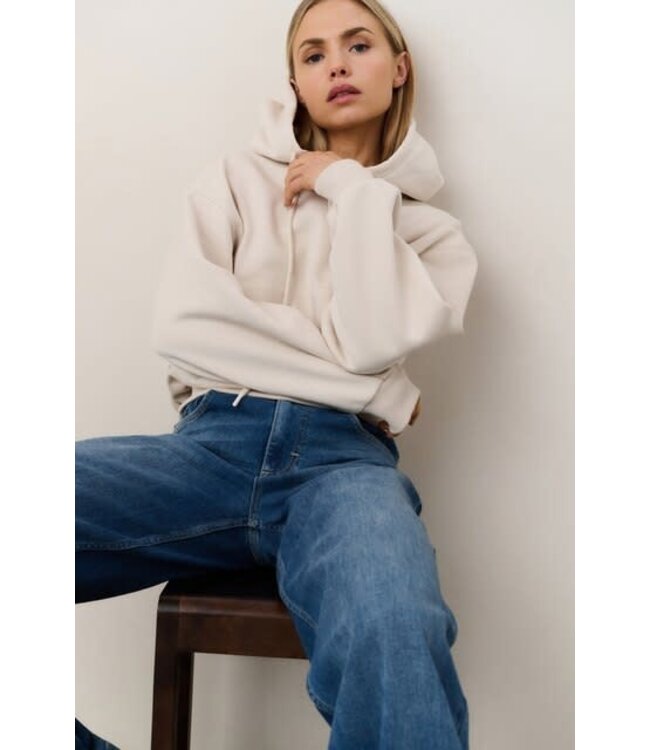 YAYA Hoodie with pleated bottom - CHALK WHITE