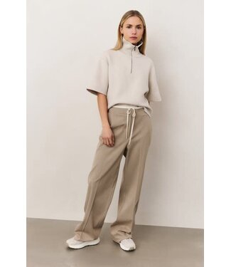 YAYA Woven wide leg trousers with contrast waistband and cord - SAND BEIGE MELANGE
