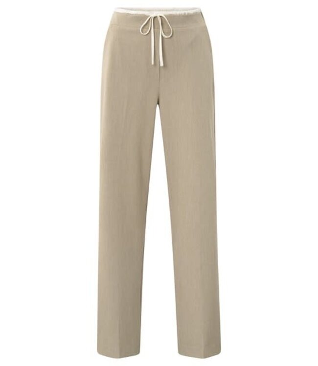 YAYA Woven wide leg trousers with contrast waistband and cord - SAND BEIGE MELANGE