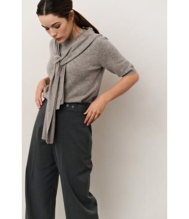 YAYA Woven wide leg trousers  with belt - ANTHRACITE MELANGE