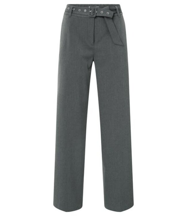 YAYA Woven wide leg trousers  with belt - ANTHRACITE MELANGE