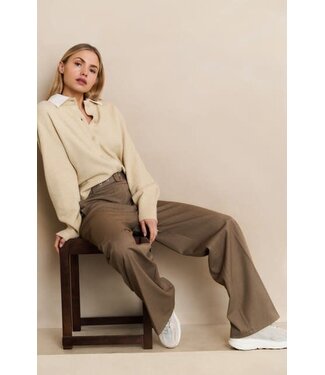 YAYA Woven wide leg trousers  with belt - CAPERS MELANGE
