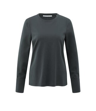 YAYA Long sleeve jersey top with woven cuffs - OYSTER BLACK