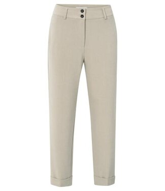 YAYA Woven high waist straight fit trousers with turn ups - SAND MELANGE