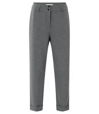 YAYA Woven high waist straight fit trousers with turn ups - BLACK OYSTER MELANGE