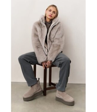 YAYA Faux fur jacket - LIGHT GREY