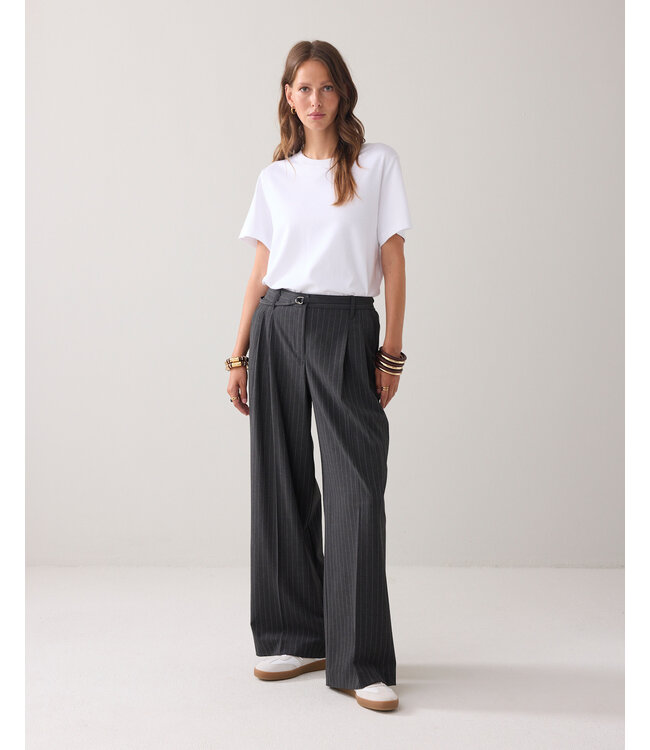 Summum Woman Summum Trousers wide Pinstripe, inseam 82cm  000860 - Anthracite