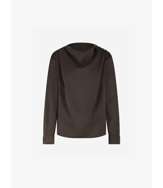 FIFTH HOUSE Joline High Collar Blouse - Chocolate Martini