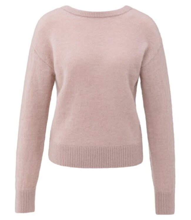 YAYA Soft sweater with V-back and tie detail - SHADOW GRAY PINK