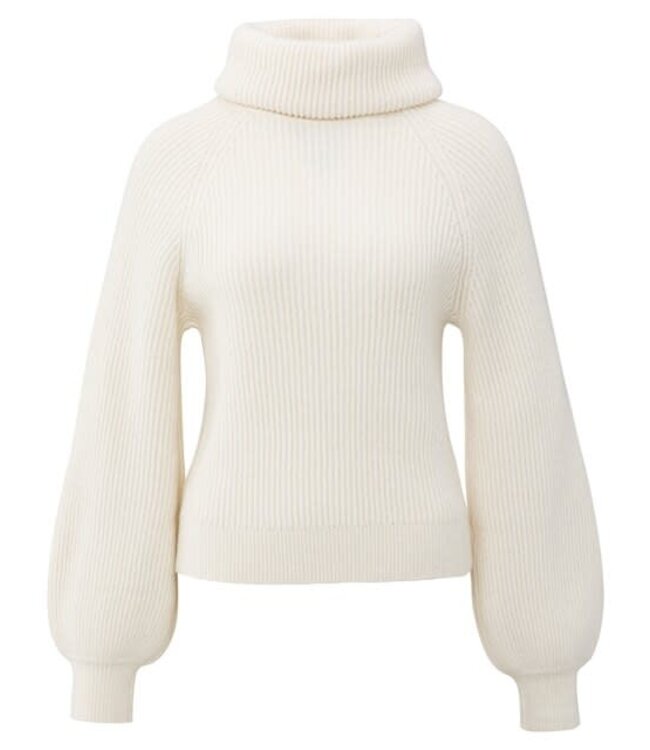 YAYA Knitted sweater with wide collar and balloon sleeves - WOOL WHITE