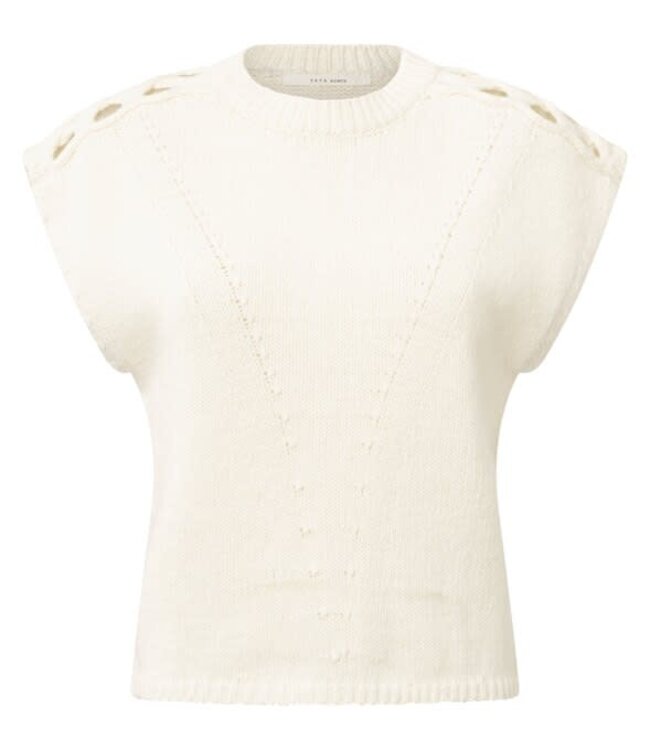 YAYA Sleeveless sweater with cable details on the shoulders - WOOL WHITE