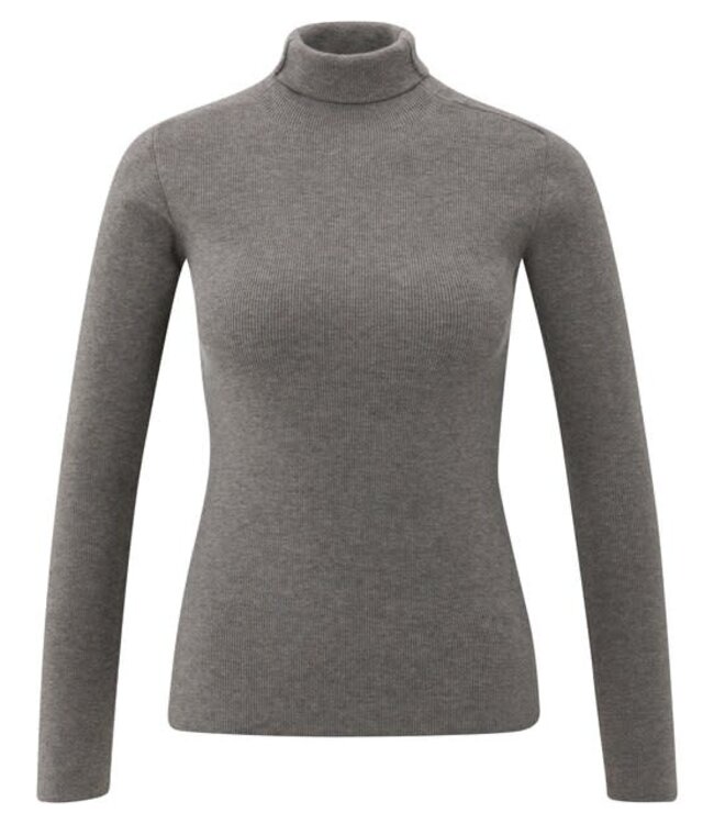 YAYA Fitted ribbed top with turtleneck - TAUPE GREY