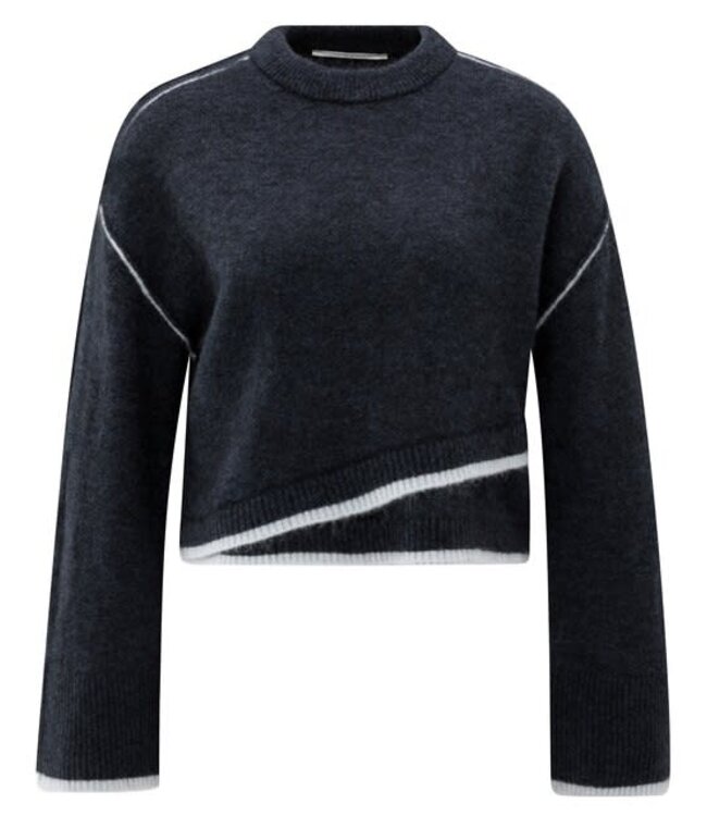 YAYA Knitted sweater with contrasting lines - COLLEGIATE BLUE MELANGE