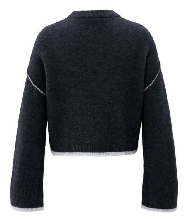 YAYA Knitted sweater with contrasting lines - COLLEGIATE BLUE MELANGE