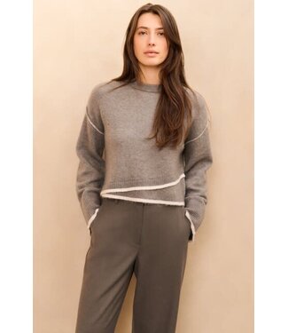 YAYA Knitted sweater with contrasting lines - TAUPE GREY MELANGE