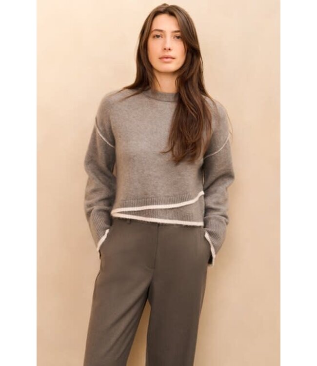 YAYA Knitted sweater with contrasting lines - TAUPE GREY MELANGE