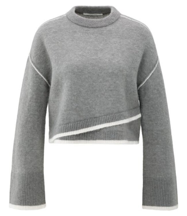 YAYA Knitted sweater with contrasting lines - TAUPE GREY MELANGE