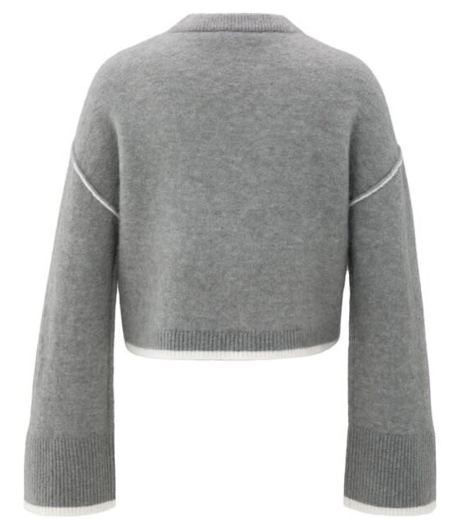 YAYA Knitted sweater with contrasting lines - TAUPE GREY MELANGE