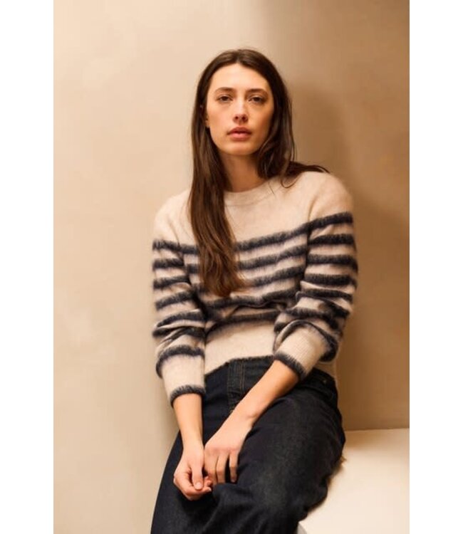YAYA Striped sweater with round neck and long sleeves - COLLEGIATE BLUE DESSIN